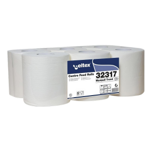 Celtex Innenabrollung Handtuchrollen 2-lagig Zellstoff 20x24cm 450 Abrisse weiß, 6 Rollen je 108m