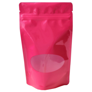 Standbodenbeutel PET pink glänzend, mit Fenster, 110x185x65mm, 250ml, 1000 Stk.