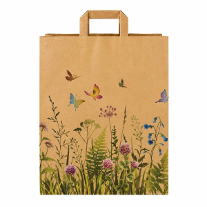 Papiertragetaschen aus Kraftpapier 220+100x280mm Blumengarten Flachhenkel EAN-Code braun