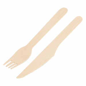 Holz-Gabeln und Messer 160mm lebensmittelecht, splitterfrei, je 100 Stk.