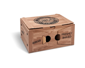 Hamburgerboxen aus Mikrowellpappe 2-geteilt bedruckt braun 21 x 16 x 10 cm, 100 Stk.
