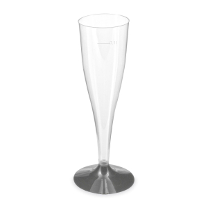 Einweg-Sektglas Champagnerglas glasklar mit schwarzem Fuß 100ml PS, 20 Stk.