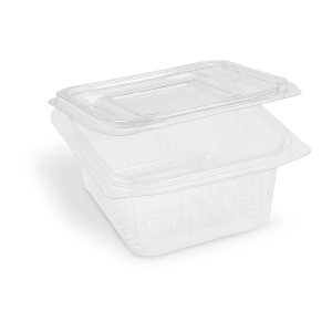 Rechteckbecher klar mit Deckel 500 ml (rPET), 50 Stk.